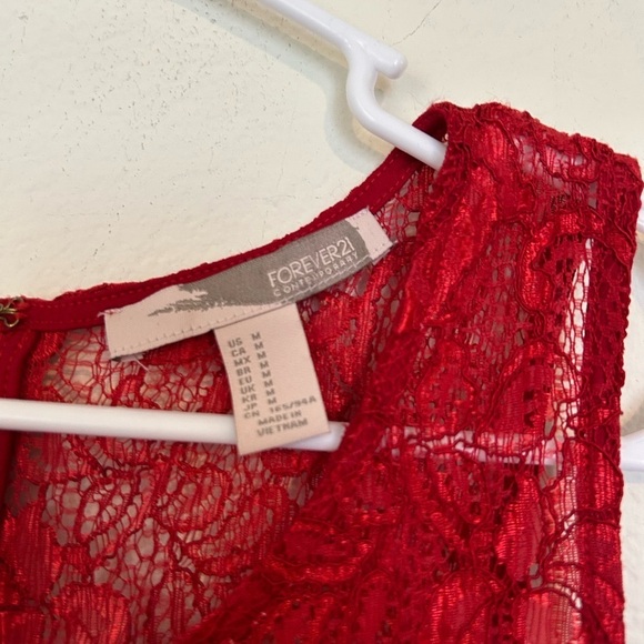 Forever 21 Red Lace Size Medium peplum babydoll Top - Picture 3 of 7